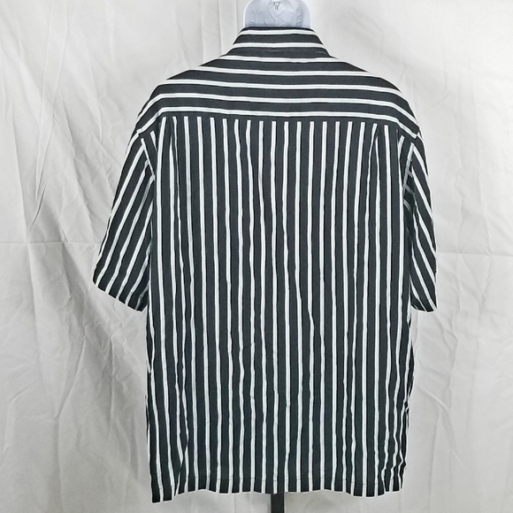 Perry Ellis Silk Striped Navy Button Down Shirt - Picture 2 of 7